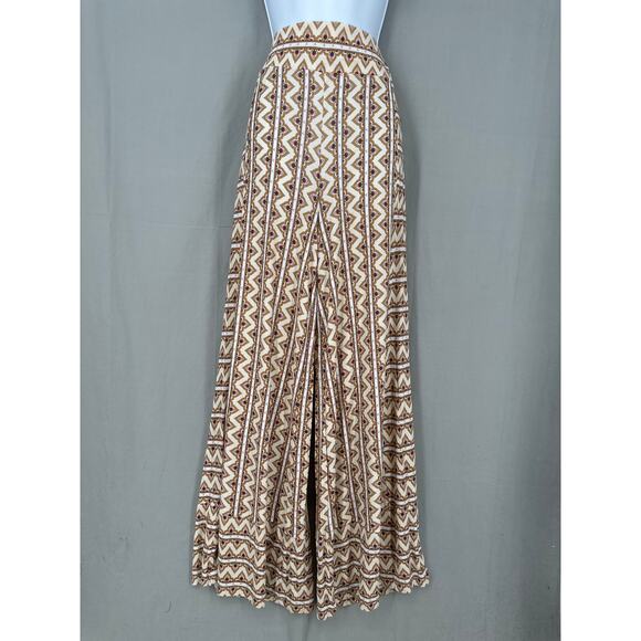 FARM Rio Pants - Farm Rio Pants Womens Small Beige Print Wide Leg Pull On Beach Boho High Rise
